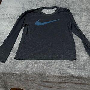 Nike Kids Long Sleeve Black Shirt with Blue Logo